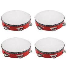 4 pieces 8inch Musical Tambourine, Round Percussion Drum, Gift for KTV, Red