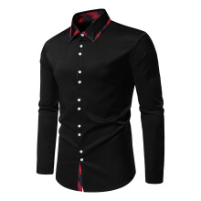 Men's Shirt Long Sleeve Slim Fit Casual Business Shirt Button Down Outdoor Shirt Cotton Black Size L