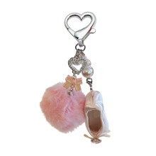 Delicate Ballet Shoe Keyring Pearls Heart Bowknot Pink Floral