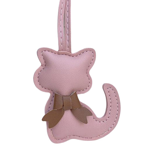 Adorable Cat Bowknot Keyring PU Car Decoration Practical-Pink