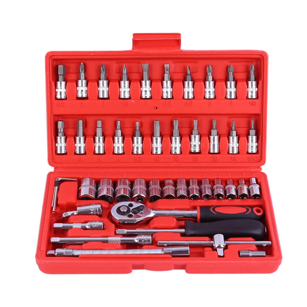 46 Piece Socket Wrench And Ratchet Screwdriver Set For Car Metric Chrome Steel Tools 9426802629514