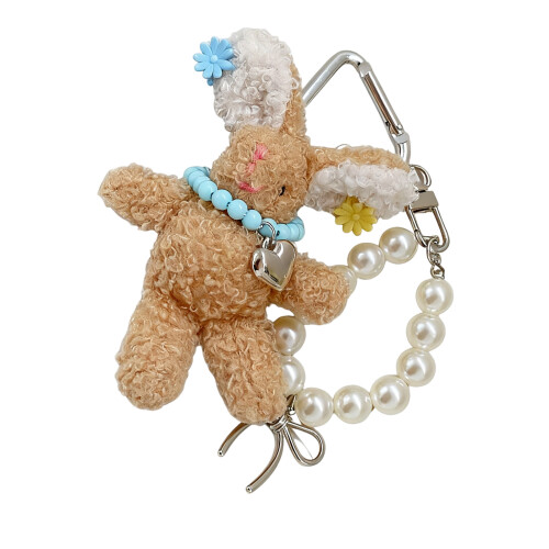 Plüsch-Langohr-Kaninchen-Perlen-Clip, Telefon-Lanyard,-braun