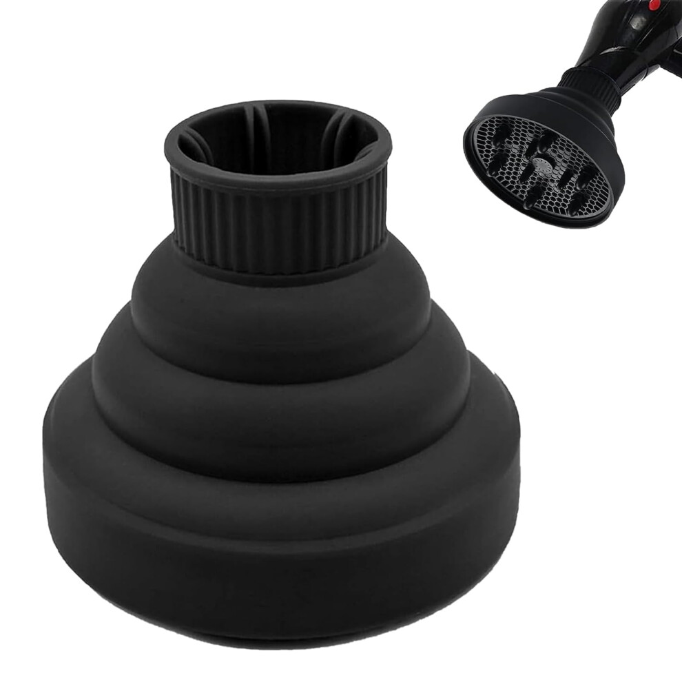 Black Diffuser Hair Universal, Diffuser Attachment Hair Dryer, Foldable, Portable, For Curly Or Wavy Hair Styling (Black)