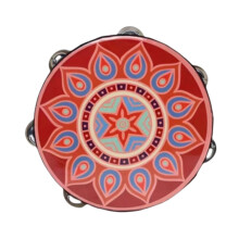 Musical Tambourine Knock Instrument Easy to Carry and Store Easy to Learn Wooden Timbrel Hand Held Drum for Party Dance Red