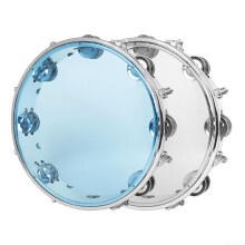 Dynamic sound production with the 25.4 cm hand tambourine featuring doublerow bells (blue leather). Leather, blue.