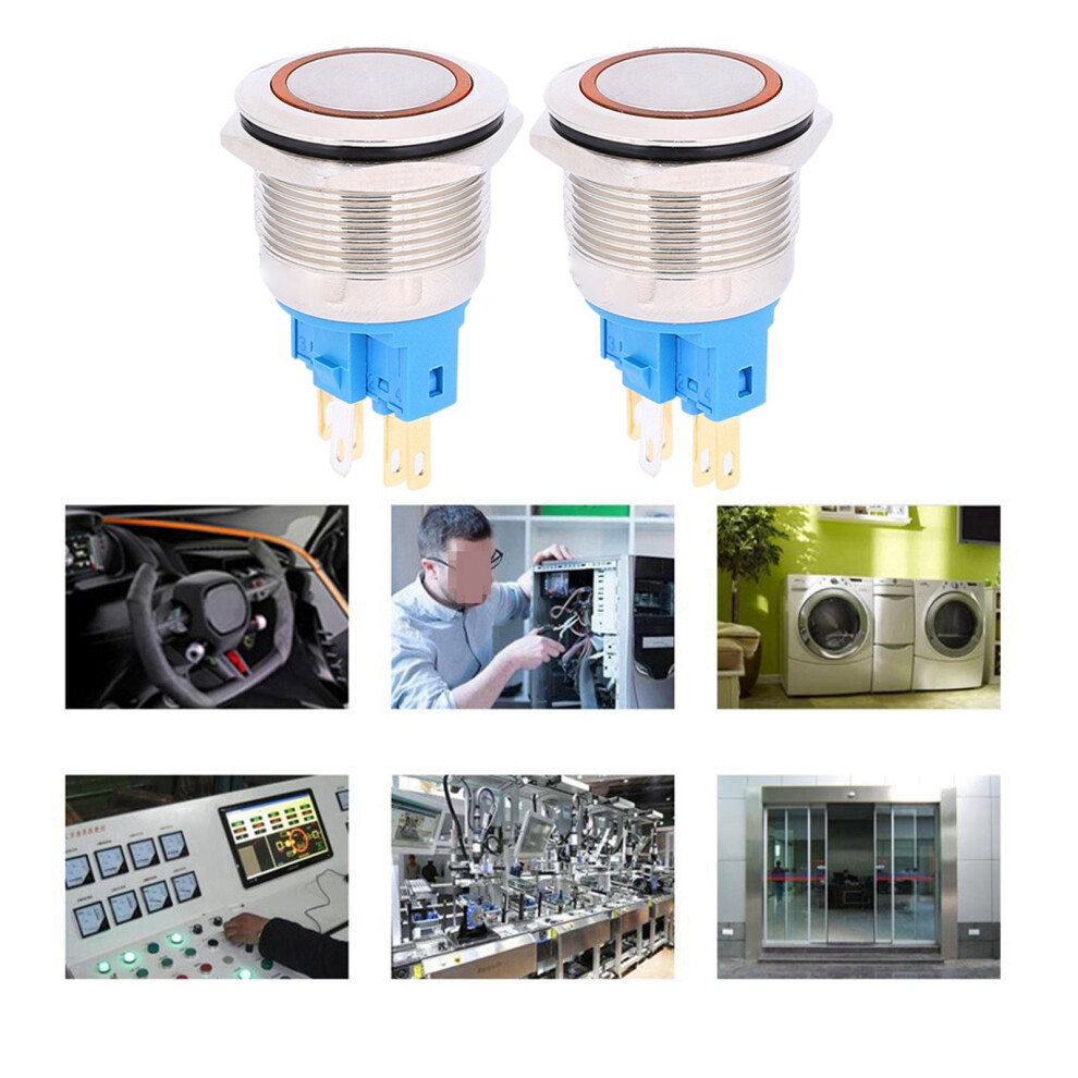 2 Stücke AC220V 22mm Edelstahl Ring Reset-Taste