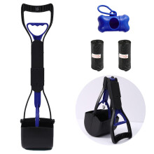 Portable Dog Poop Scoop Set with Waste Bag Dispenser, 45 cm Foldable Handle (Blue)