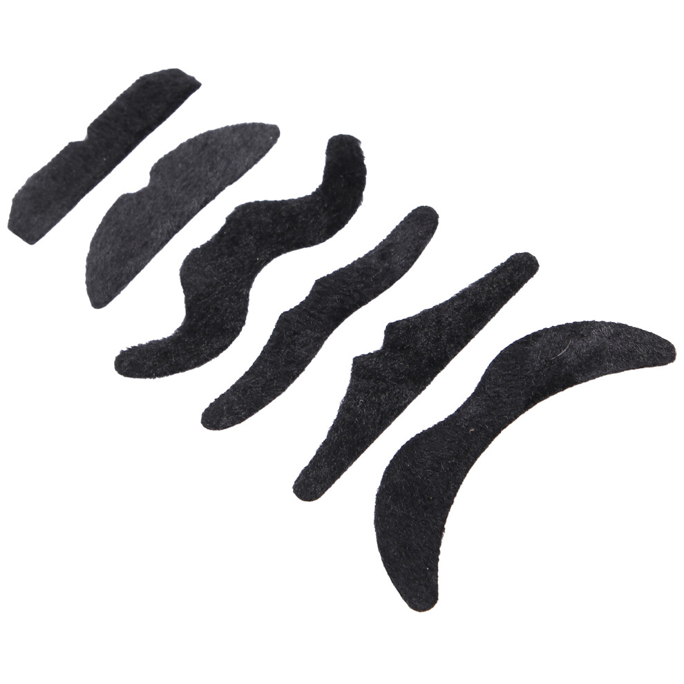 Black 6Pcs Fake Mustache Set, Self-Adhesive For Parties & Halloween