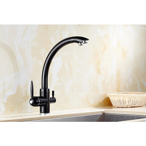 Faucets Solid Brass Kitchen Faucet Deck Mounted Water Filter Tap 3Way Sink Mixer Black 2
