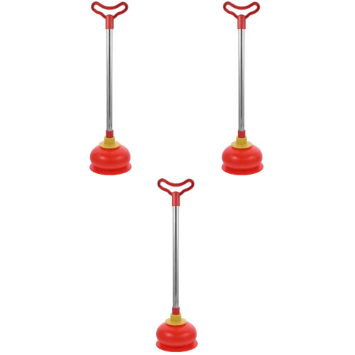 3Pcs Red Home Toilet Plunger Tool Long Handle Bathroom Cleaner 2