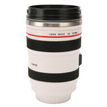 Camera Lens Coffee Mug ABS Stainless Steel Insulated 8.3oz Black & White