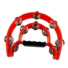 Double row tambourine with red metal jingles ABS plastic hand rhythm percussion instrument suitable for dance performance