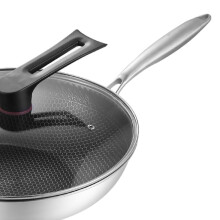 Stainless Steel Double Sided Wok Pan 32cm with Lid, Easy Clean