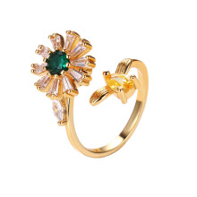 Anello girevole Statement Jewelry per donna, anello antistress floreale regolabile con margherita rotante e zirconi cubici, anello antistress, regalo