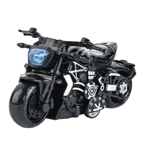 Black Motorcycle Toy, Alloy Model with Steering and  Rolling Wheels