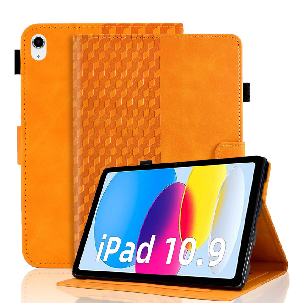 Case For Ipad 11Th Gen 11Inch / 10Th Gen 10.9Inch Leather Folio With Auto Sleep Wake, Card Pocket, Multiangle, Orange 9382693726919