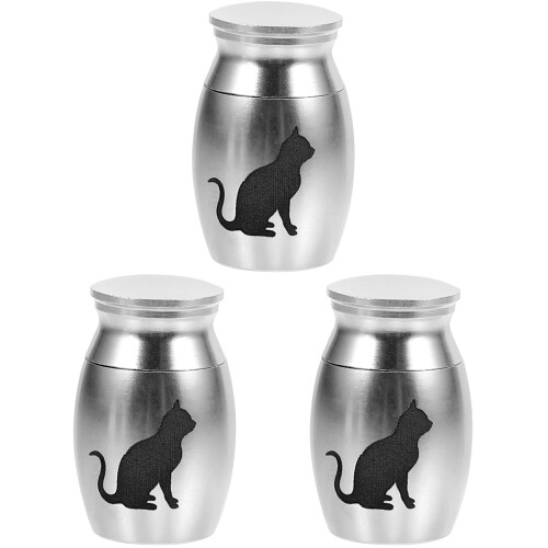 3Pièces Urnes Compactes En Métal Argenté Pour Cendres Chat 2