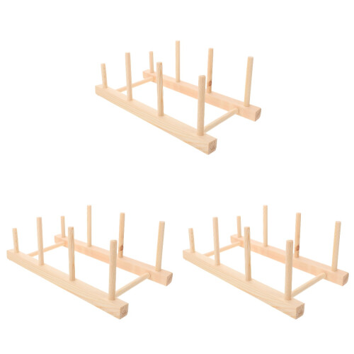 3Pièces Présentoir En Bois Marron Rangement Fil 1