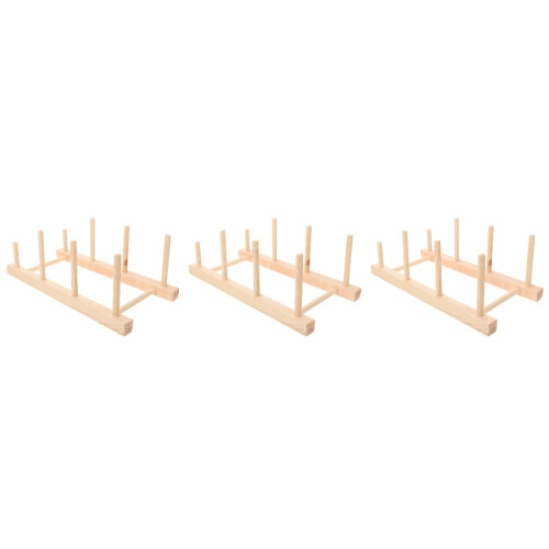 3Pièces Présentoir En Bois Marron Rangement Fil 2