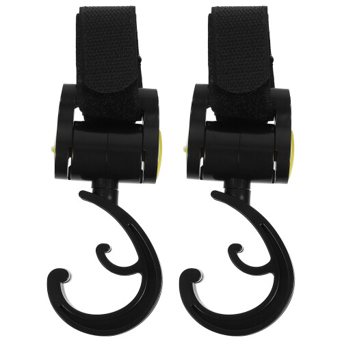 4Pcs Stroller Hooks Yellow Secure Rotating Bag Hanger Clips 1