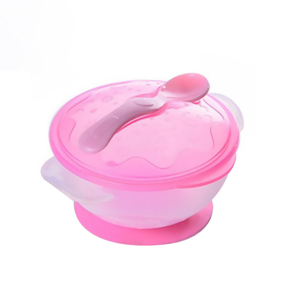 2Pcs Child-Safe Suction Bowls With Spoon Lid For Baby Feeding Pink Iplusmile