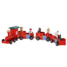 2Sets Small Red Wooden Train Set, Movable Christmas Party Decoration