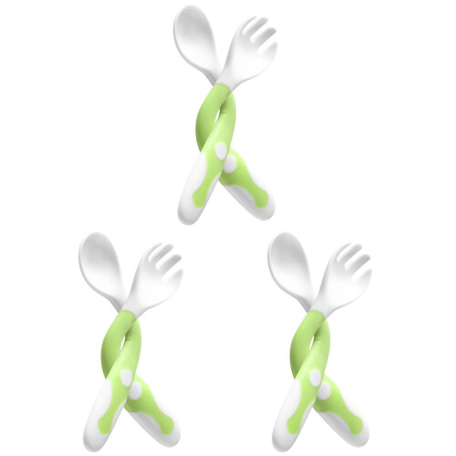 6Pcs Safe Green Baby Feeding Fork Spoon Kids Tableware Set 1
