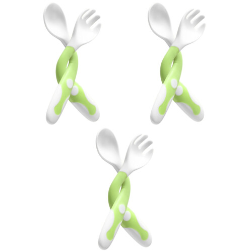 6Pcs Safe Green Baby Feeding Fork Spoon Kids Tableware Set 2
