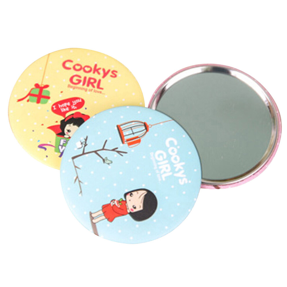 Happyyami Pink 2Pcs Small Mini Makeup Mirror Round Compact Pocket Mirror