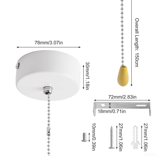 Light Pull Cord Switch White ABS Waterproof 150cm Cord Easy Control for Bathroom Ceiling 2