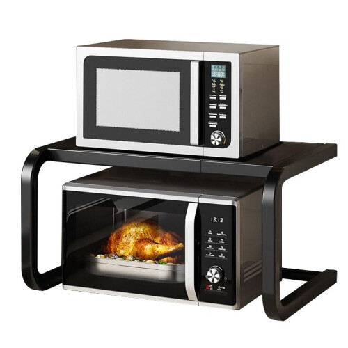 Microwave Oven Stand Adjustable 2Tier Carbon Steel Kitchen Storage Rack Expandable Black