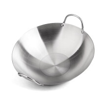 Extra Thick Stainless Steel Wok with Glass Lid, Large Double Ear 34cm 43cm for Gas Stove