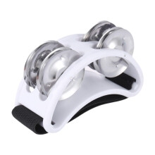 Foot Tambourine 4 Bells for Guitarists, Shoe Mounted Percussion with Bright Jingle Sound, White
