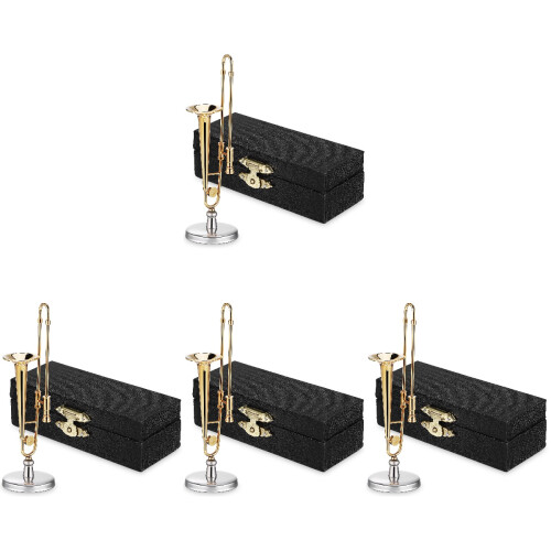 4Pièces Mini Trombone Décor 24K Support Et Étui Coloré 1