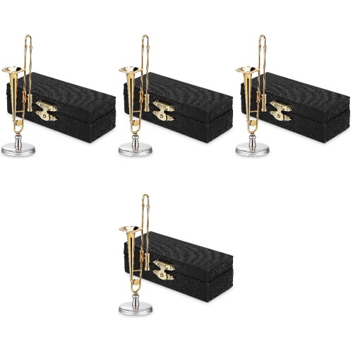 4Pièces Mini Trombone Décor 24K Support Et Étui Coloré 2