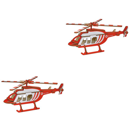 2Pièces Puzzle Bois Educatif 3D Hélicoptère Rouge Jouet 1