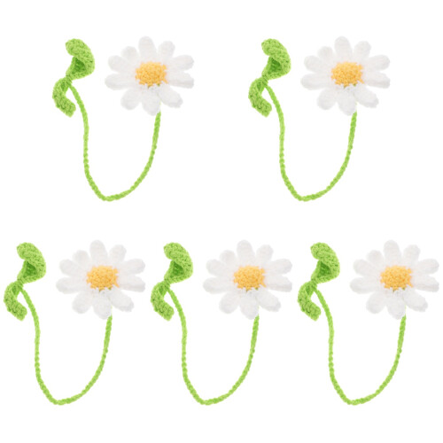5Pcs White Crochet Car Rearview Mirror Hanging Ornament 1
