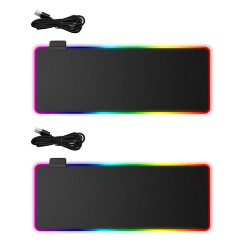 2Pcs LED Mouse Mat Black Rgb Luminous Glowing Mouse Pad for Computer 2