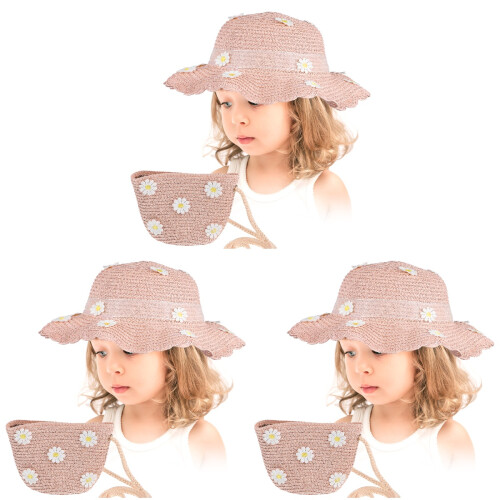 3Pièces Ensemble Chapeau Et Sac Rose Décor Été 1
