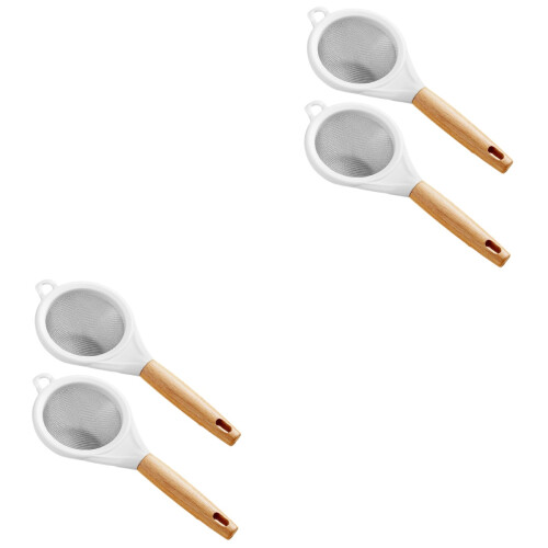 4Pcs Fine Mesh Kitchen Strainer Spoon for Home Use with Wood Handle 2