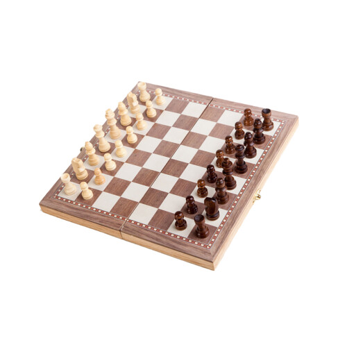 2Sets Foldable Khaki Wooden Chess Set with Storage for Home and Office