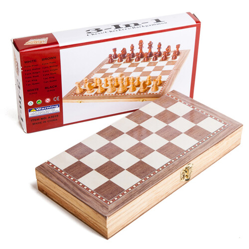 2Sets Foldable Khaki Wooden Chess Set with Storage for Home and Office 1