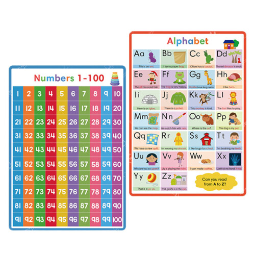 4Pcs Assorted Color Alphabet Numbers Posters Paper for School 1