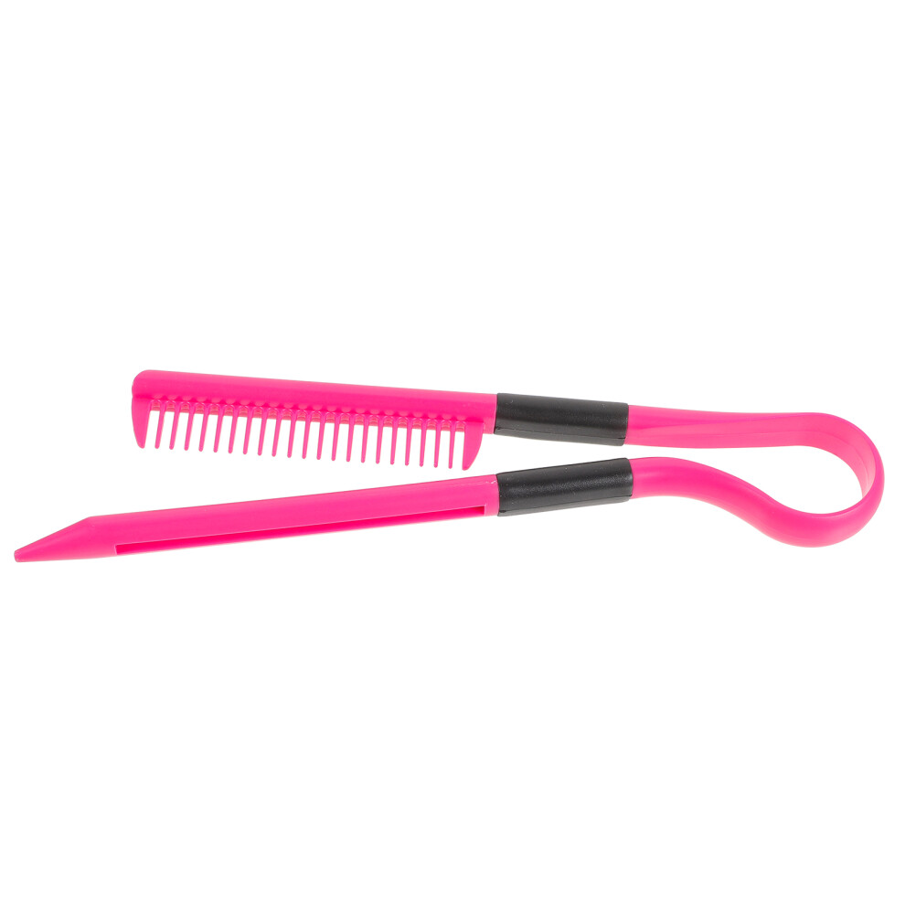 Iplusmile 4Pcs Compact Foldable Hair Straightener Comb Rosy V-Shaped Design
