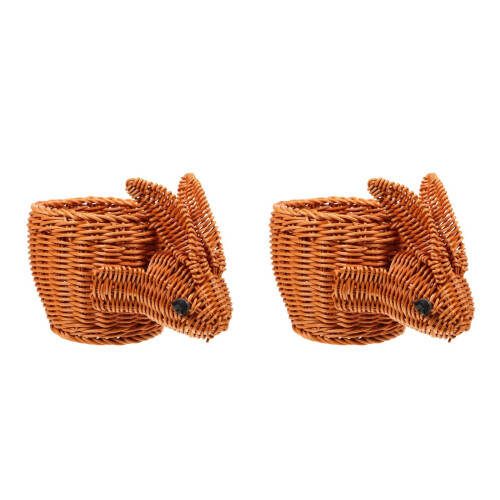 2Pcs Light Brown Rabbit Shaped Woven Basket Multipurpose Home Storage 2