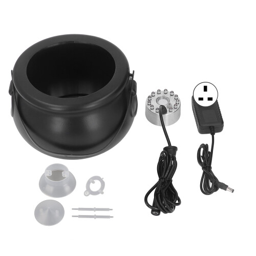 Halloween Cauldron Mist Maker with 12 LEDs, Silver, Horror Style 1