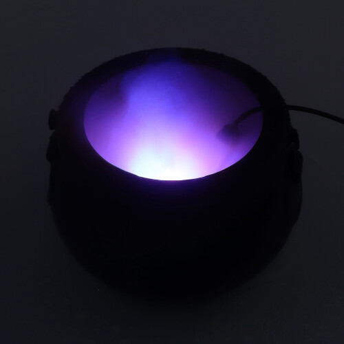 Halloween Cauldron Mist Maker with 12 LEDs, Silver, Horror Style 2