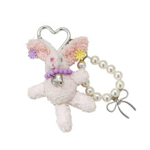 Delicate konijn telefoon charme PP katoen sleutelhanger-Beige
