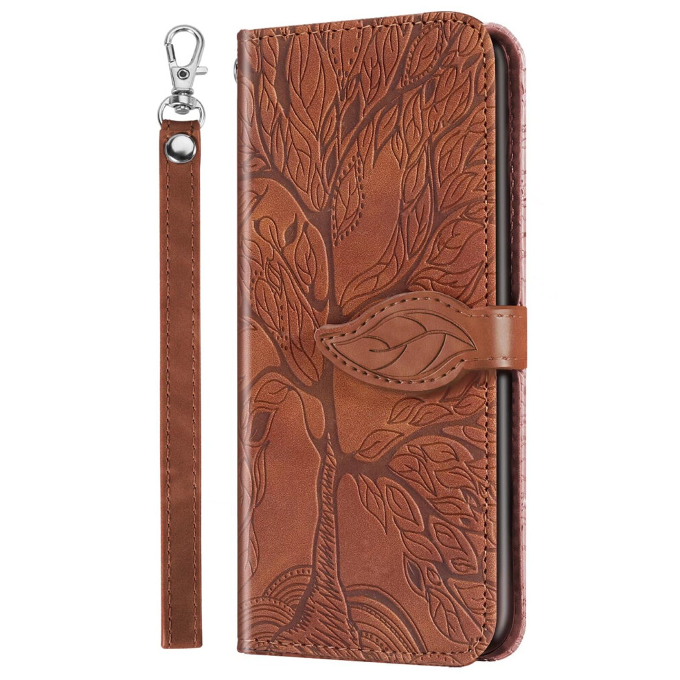 Miagon Embossed Leather Case For Xiaomi Redmi 12C, Mobile Phone Wallet Case Book Style Protective Flip Cover With Card Slots, Brown 9382693729125