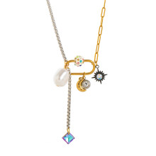 Titanium Steel Necklace With Pearls And Moon Design Perfect For